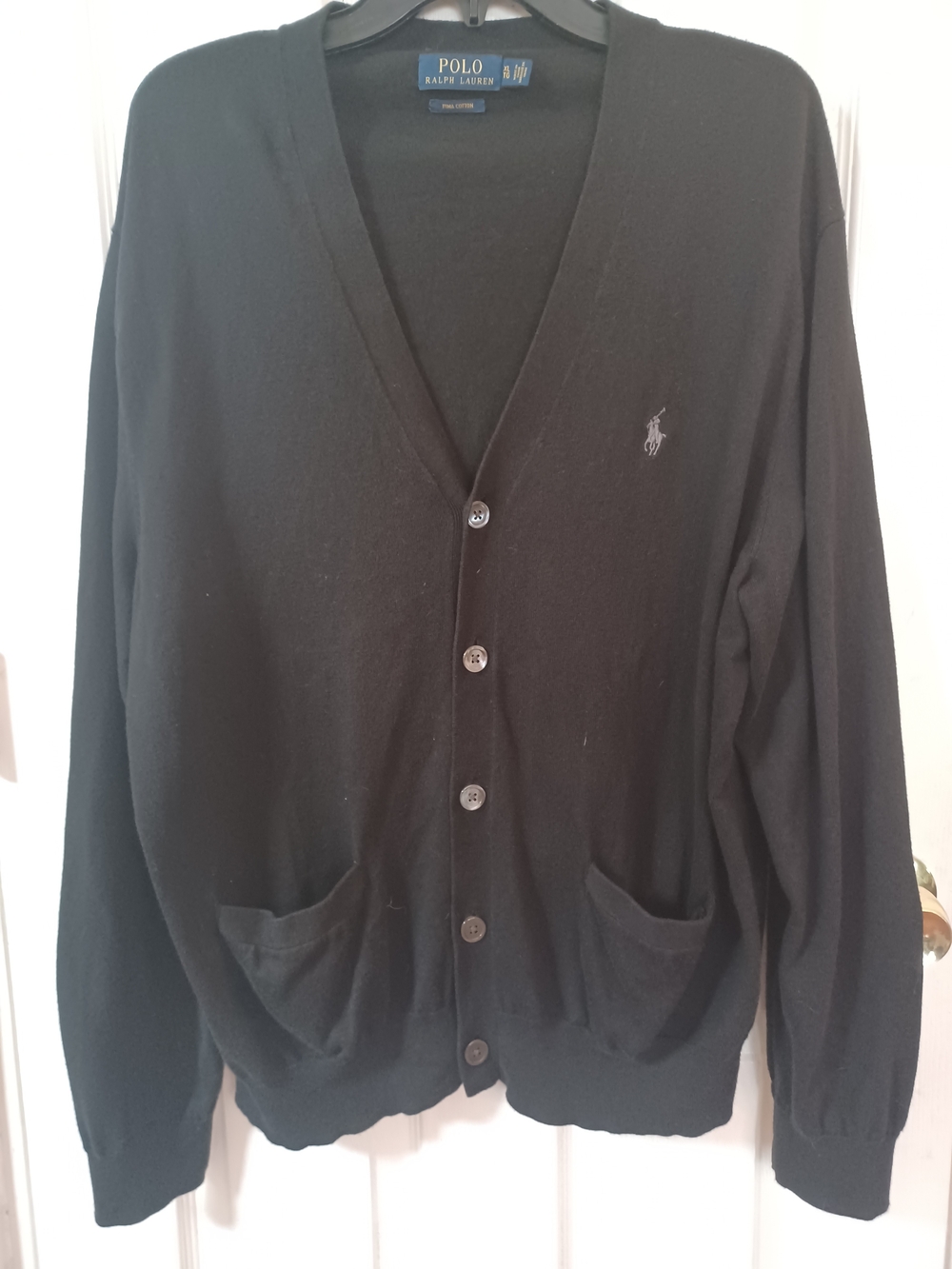 Polo Ralph Lauren Men's Black Pima Cotton V-Neck Cardigan Sweater Size XL